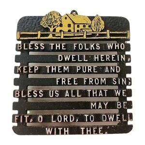 Vtg Cast Iron House Blessing Trivet/ Sign Bless The Folks Who Dwell Herein